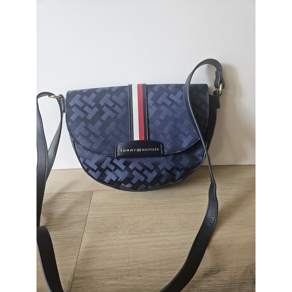 Tommy Hilfiger Diana II Crossbody Bag Navy Blue Monogram Flap Purse NWOT